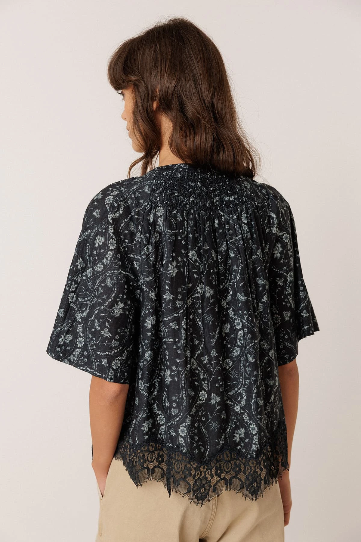 Indi & Cold Vintage Crop Blouse - Navy