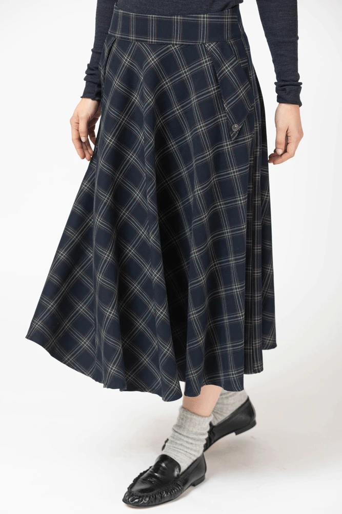 Omer Check Skirt - Marine