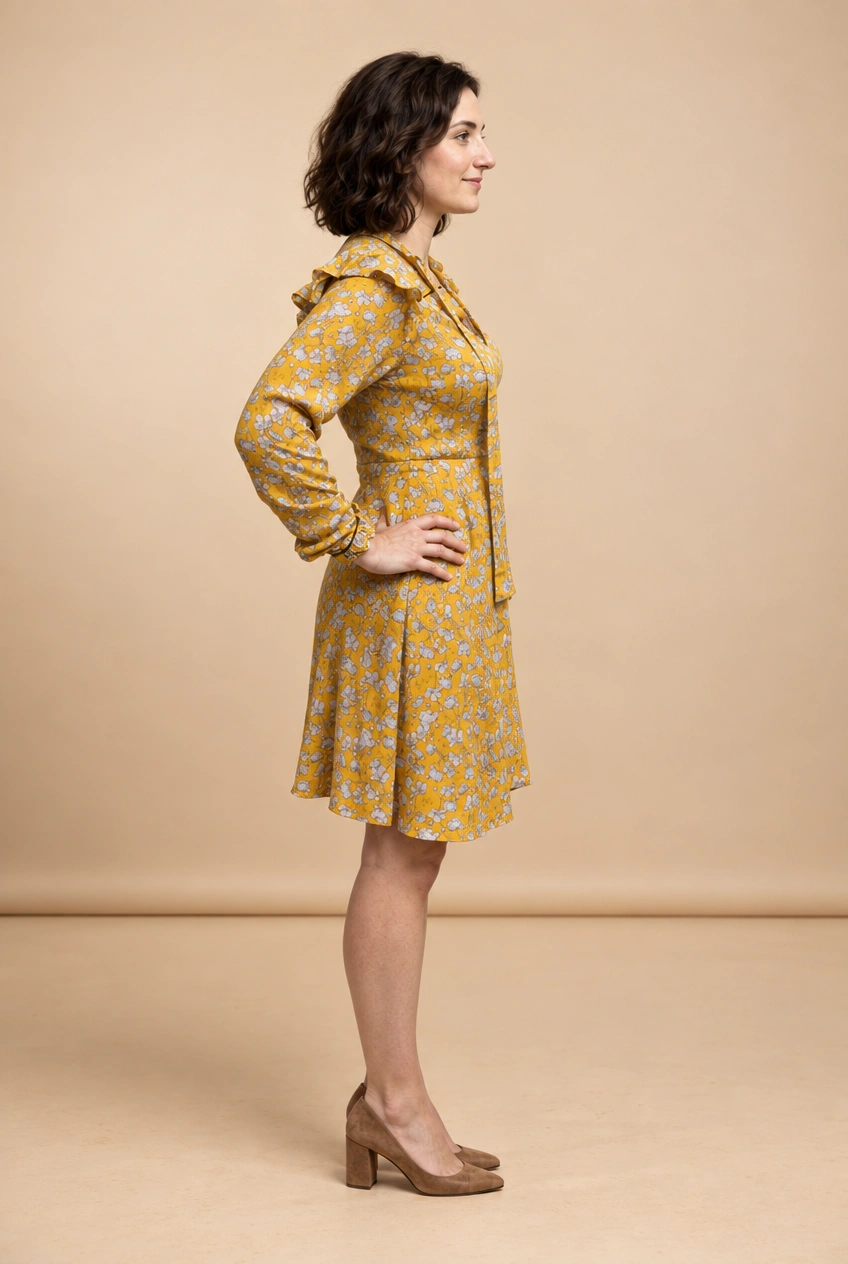 Designers Society - Yellow Floral Print Frill Dress