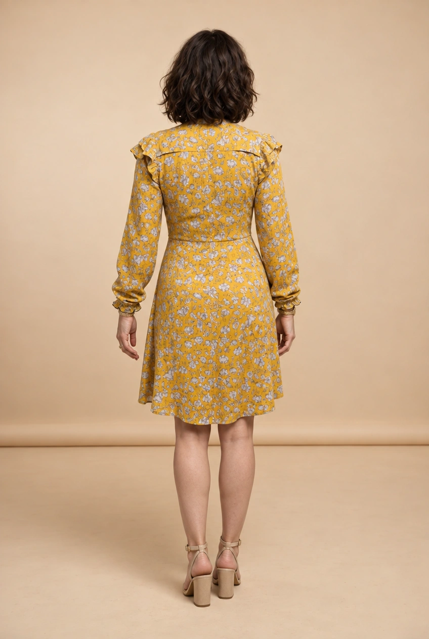 Designers Society - Yellow Floral Print Frill Dress