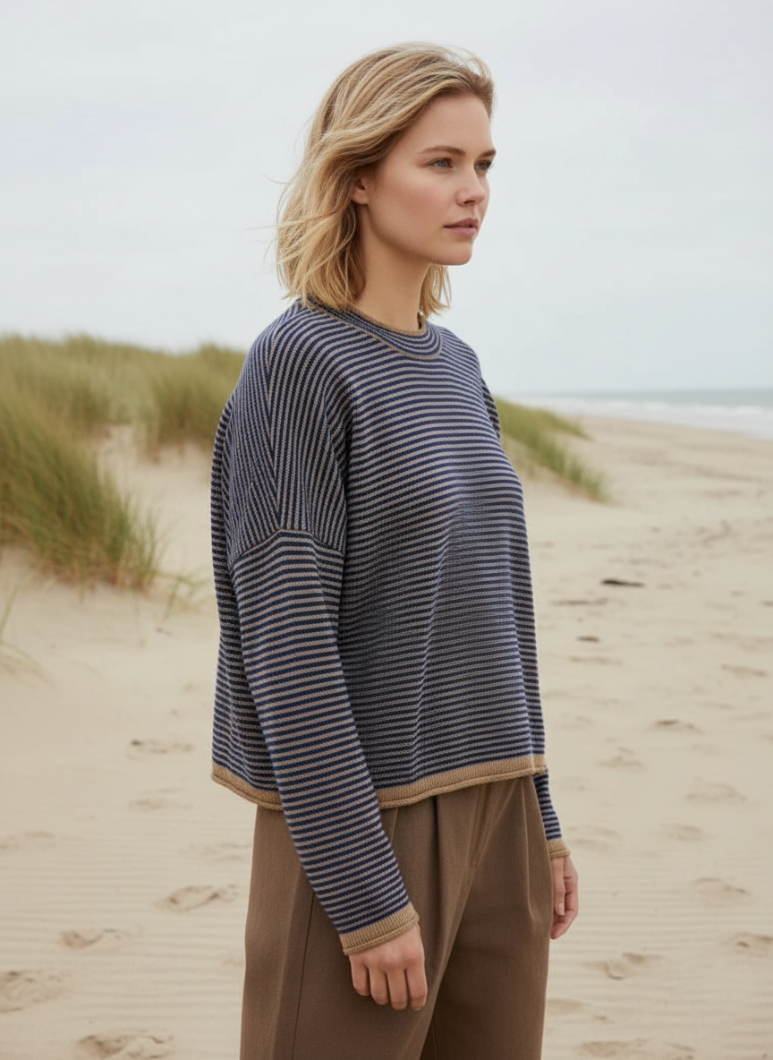 Muse Wear - Carrin Stripe Jumper - Camel/Royal