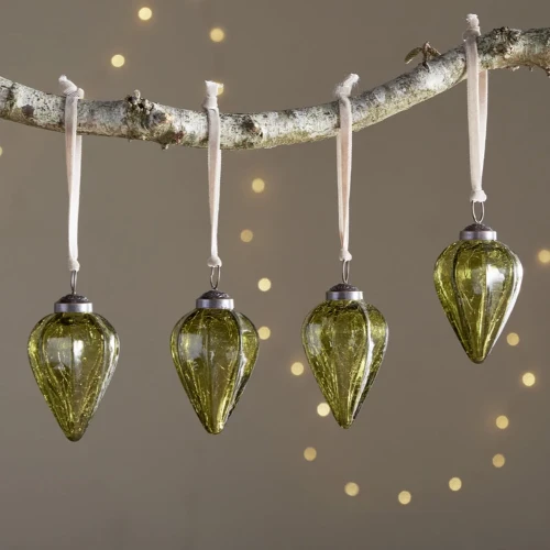 Nkuku Khela Baubles - Moss - Set of 4
