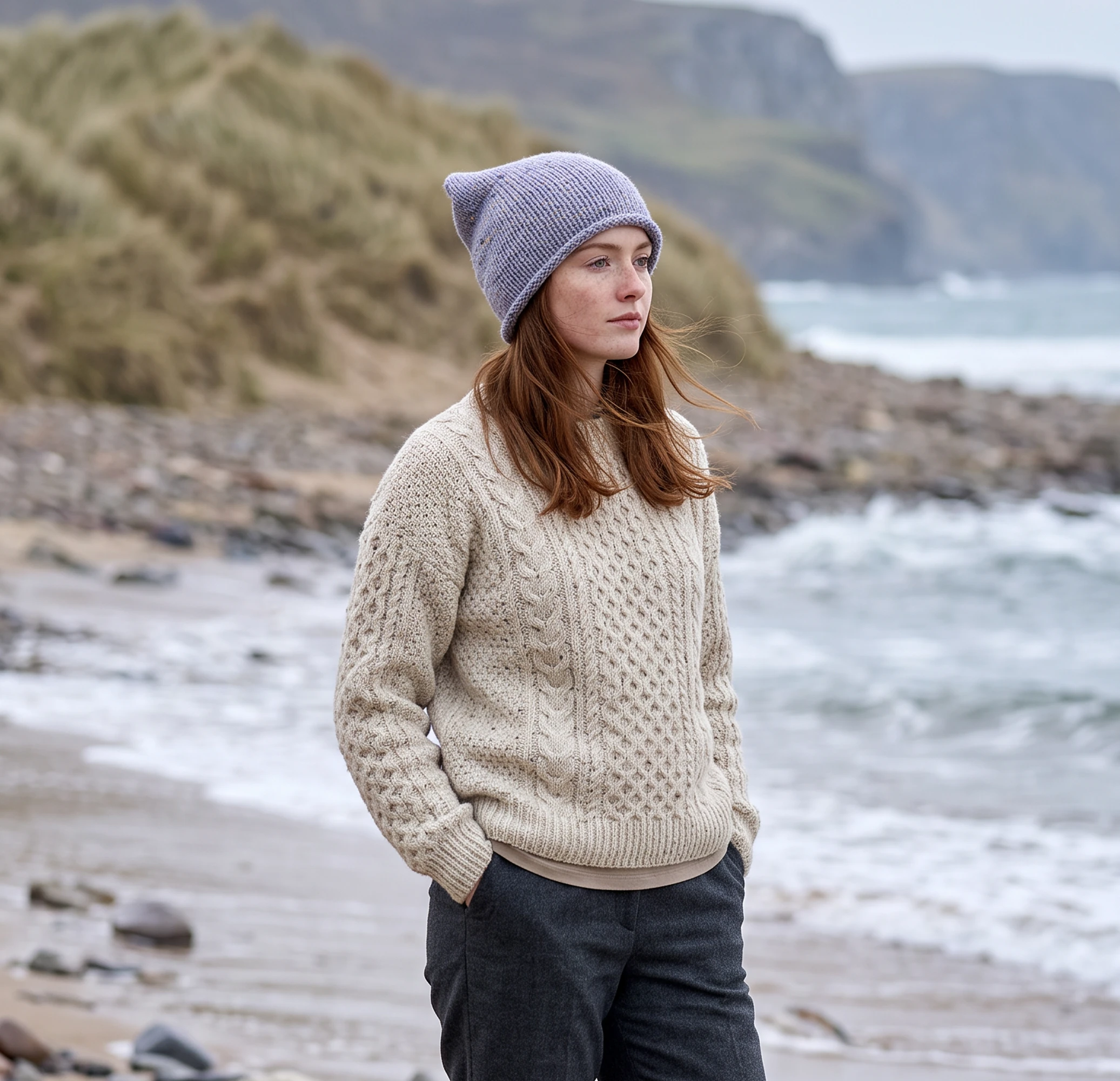 Fisherman Out of Ireland Merino Knitted Hat - Ice Blue