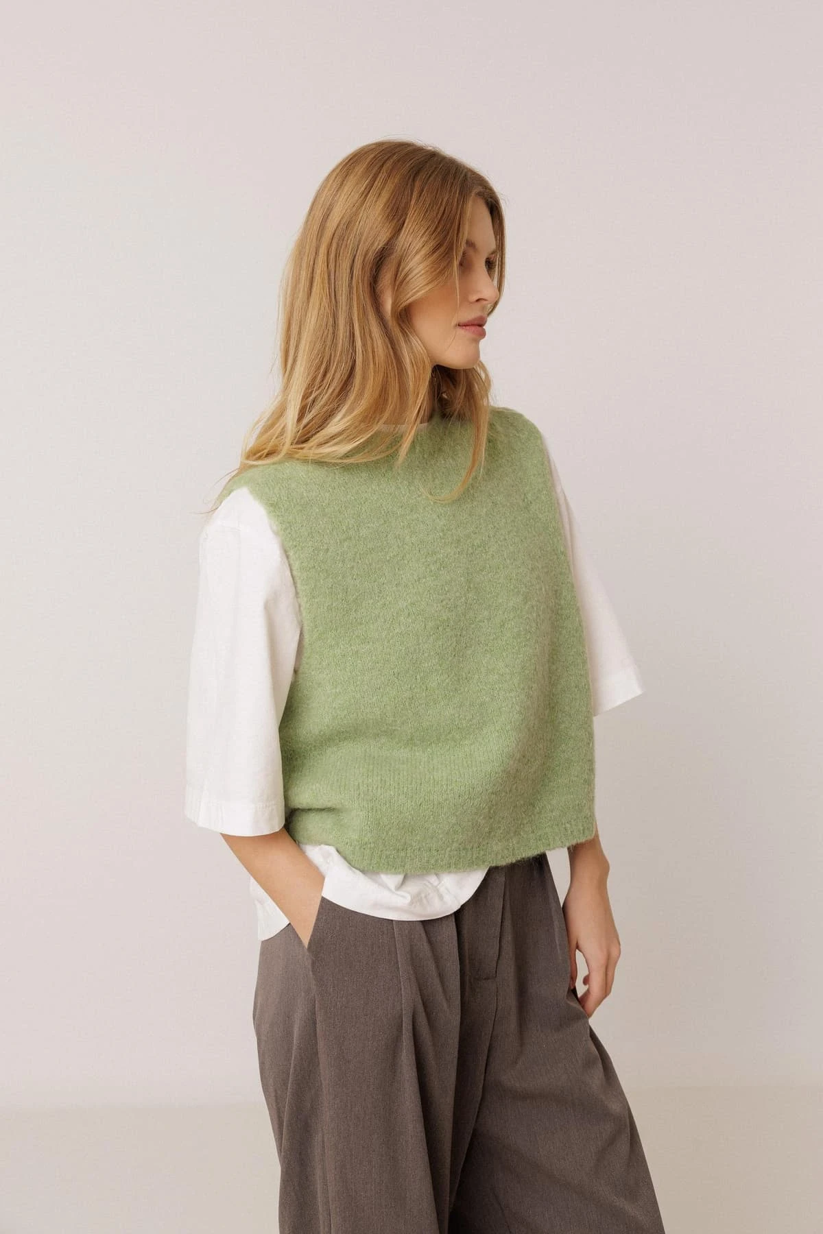 Indi & Cold Boxy Vest with Mohair - Aqua