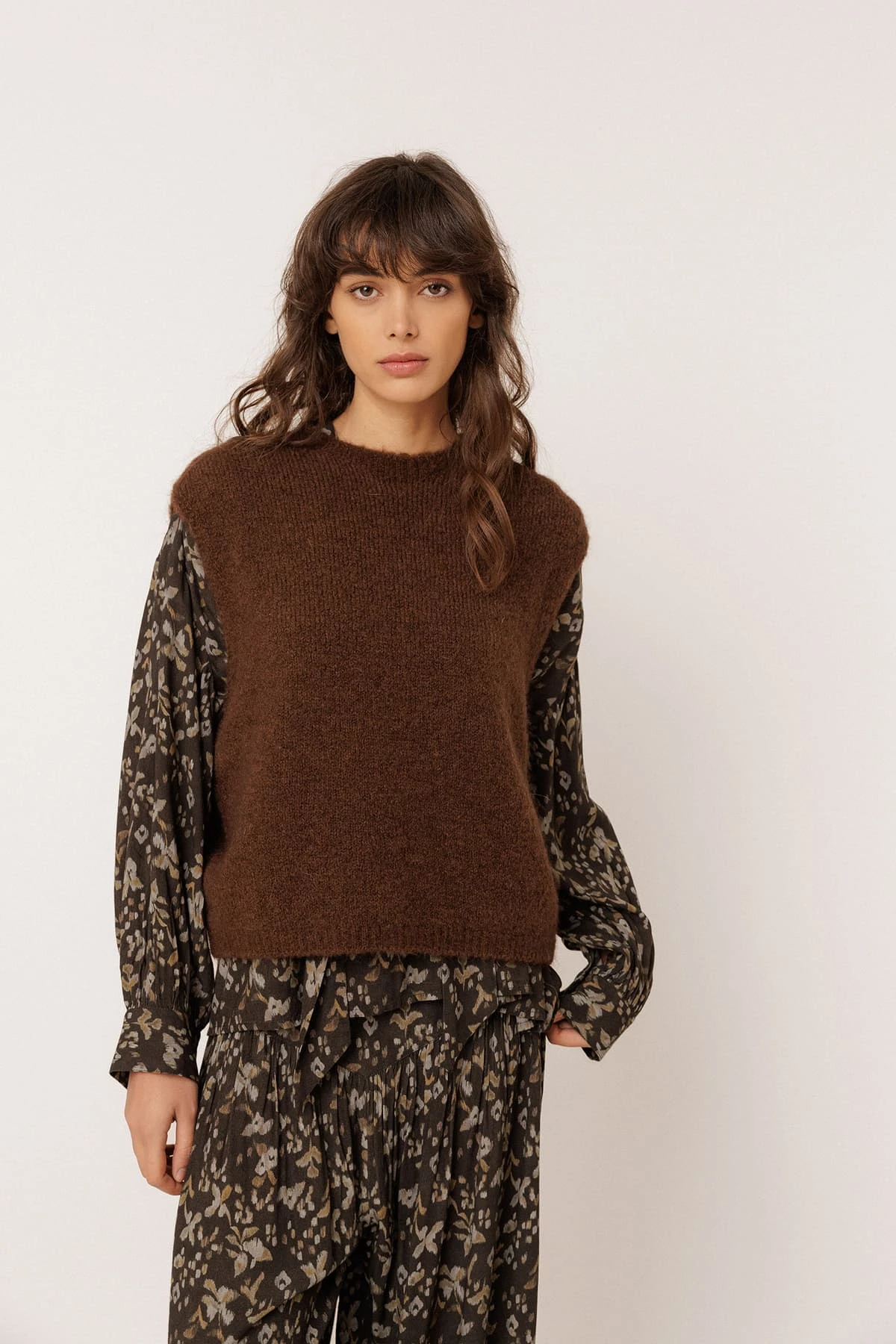 Indi & Cold Boxy Vest with Mohair - Chocolate