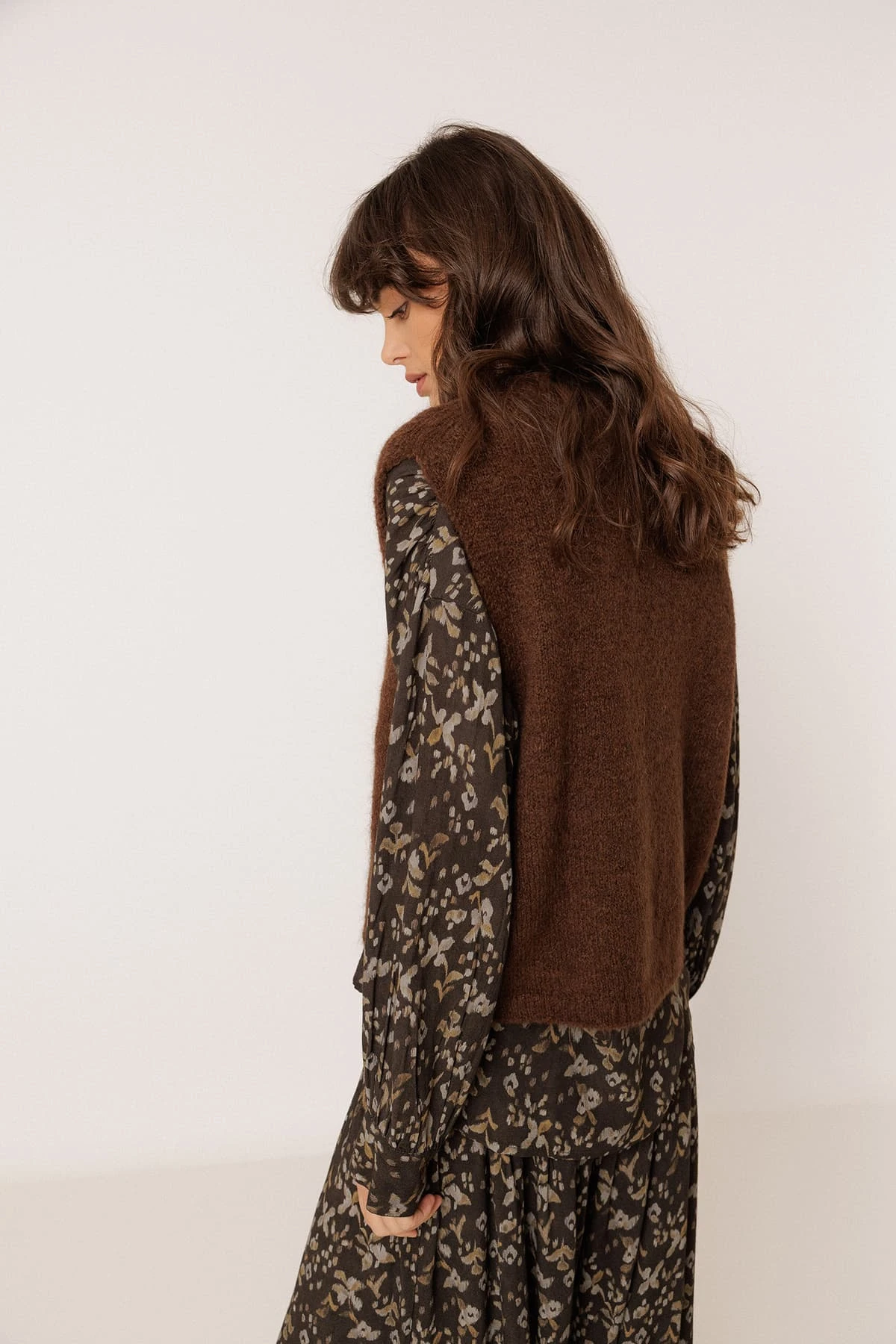 Indi & Cold Boxy Vest with Mohair - Chocolate