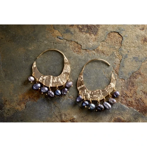 Nkuku Parahu Grey Pearl Earrings - Gold