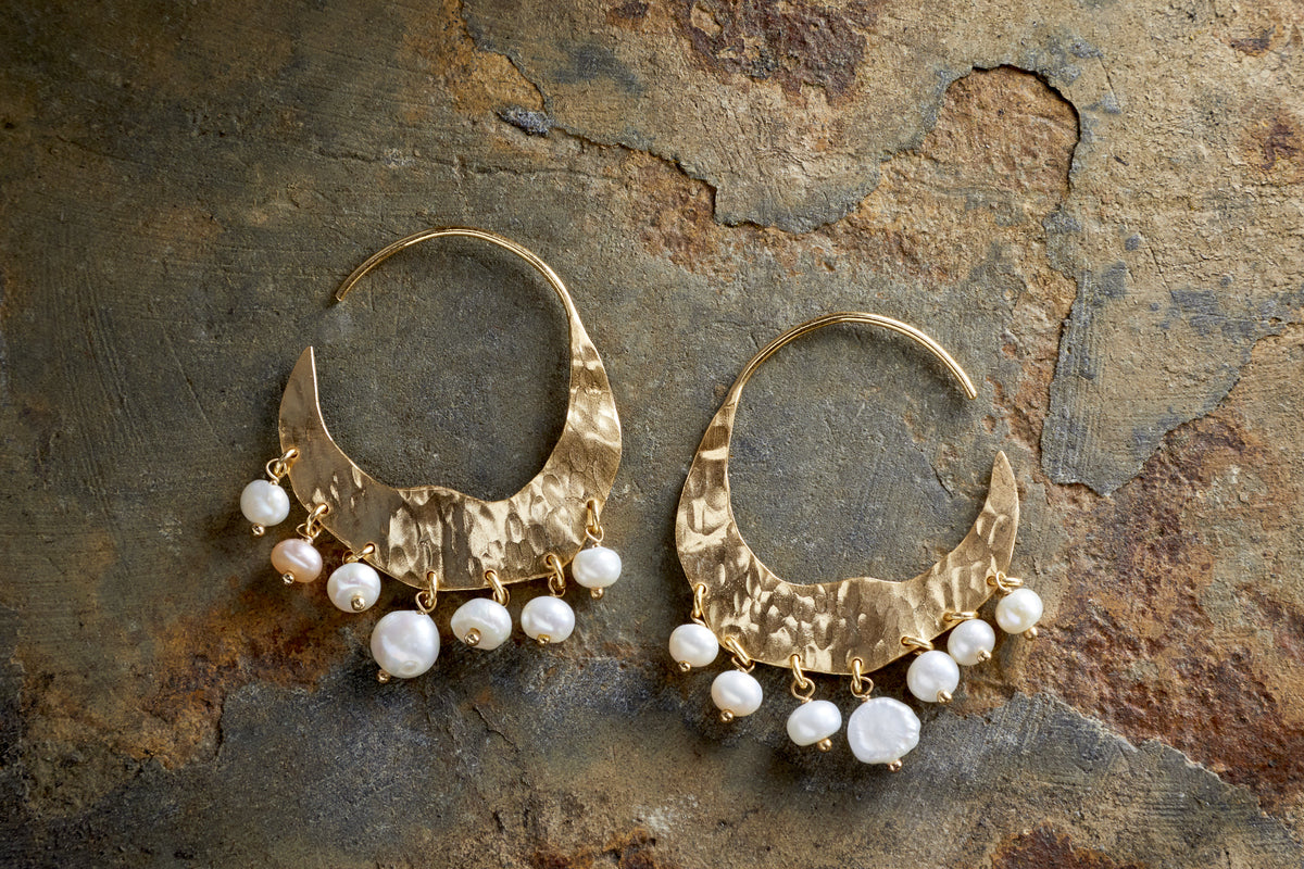 Nkuku Parahu White Pearl Earrings - Gold