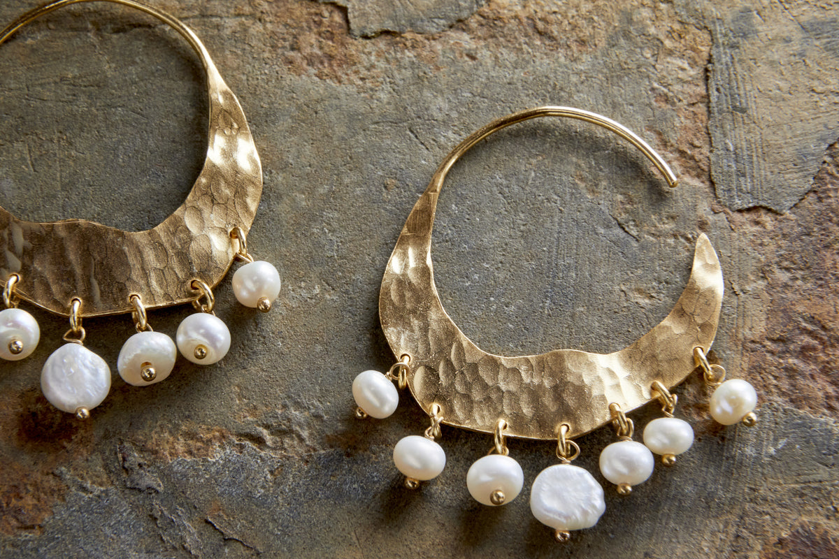 Nkuku Parahu White Pearl Earrings - Gold
