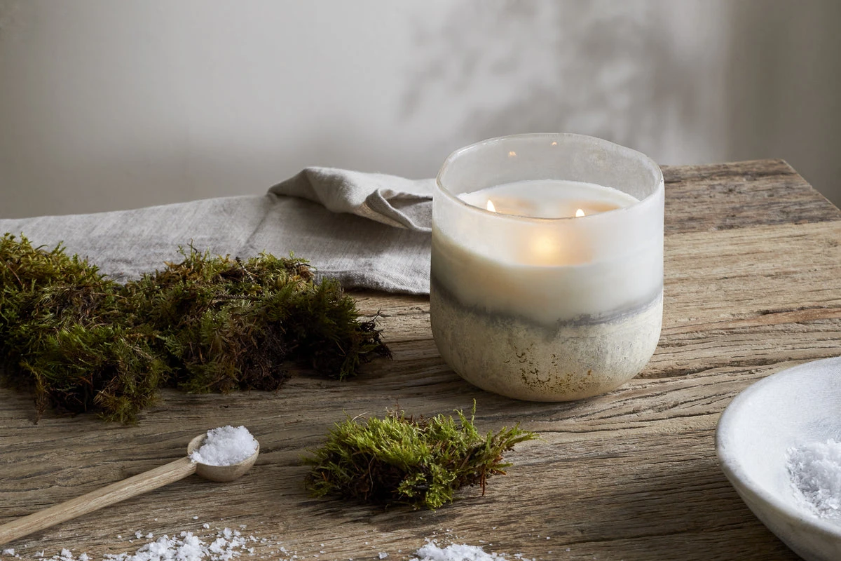 Nkuku Sea Salt & Moss Glass Candle - Three Wicks
