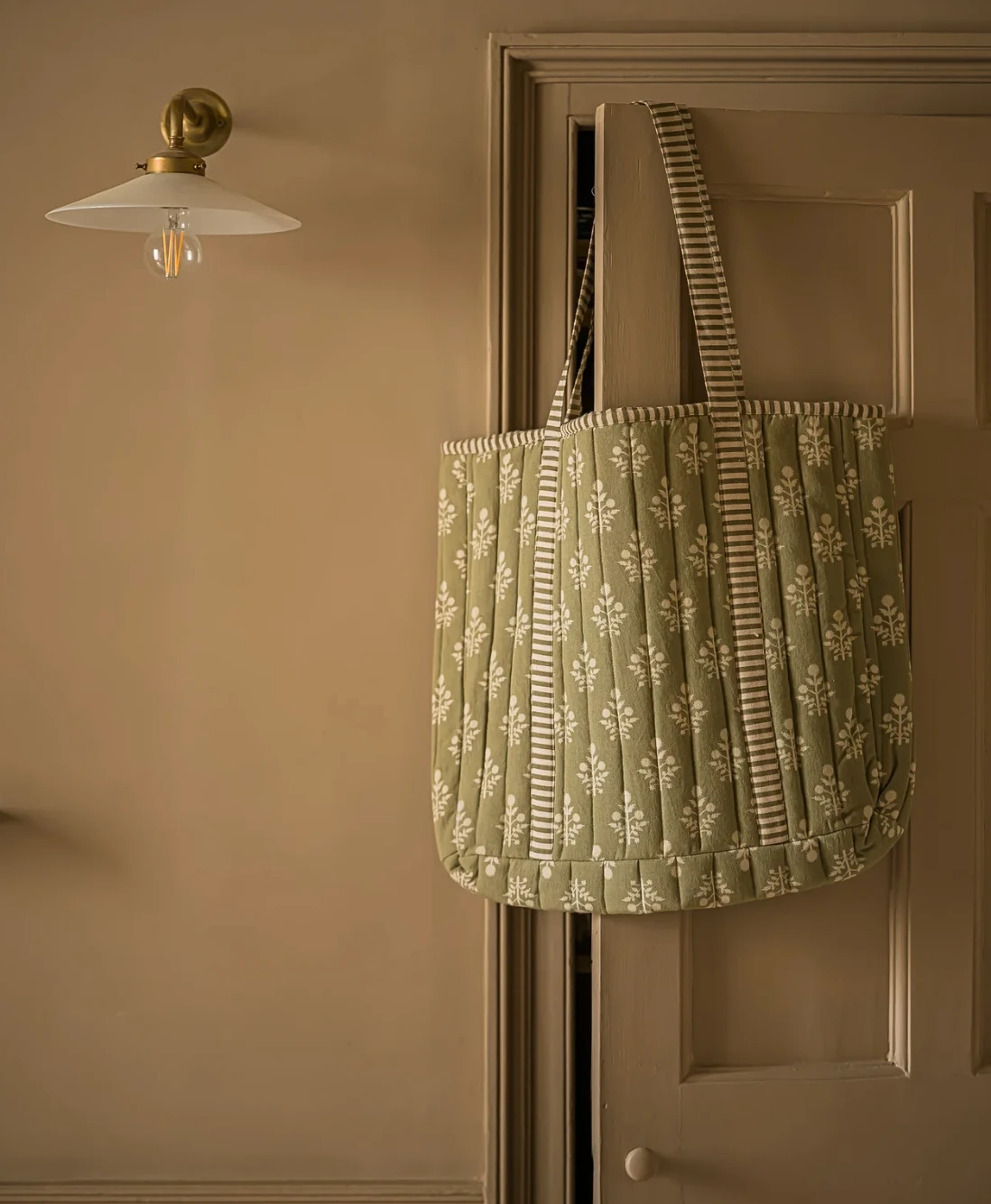 Meanwhile Block Print Thistle Tote Bag - Sage