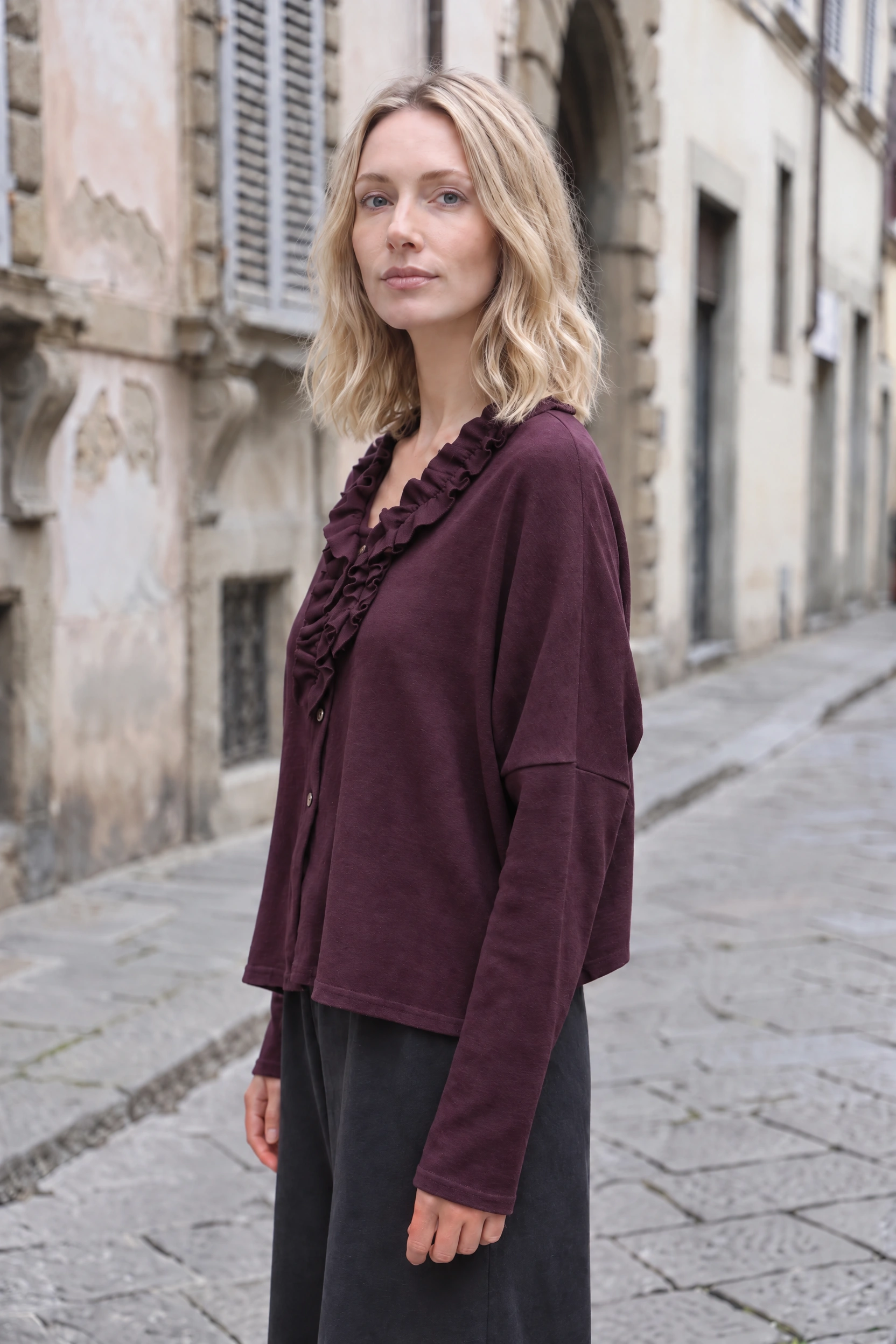 Neirami Ruched Cardigan - Fig