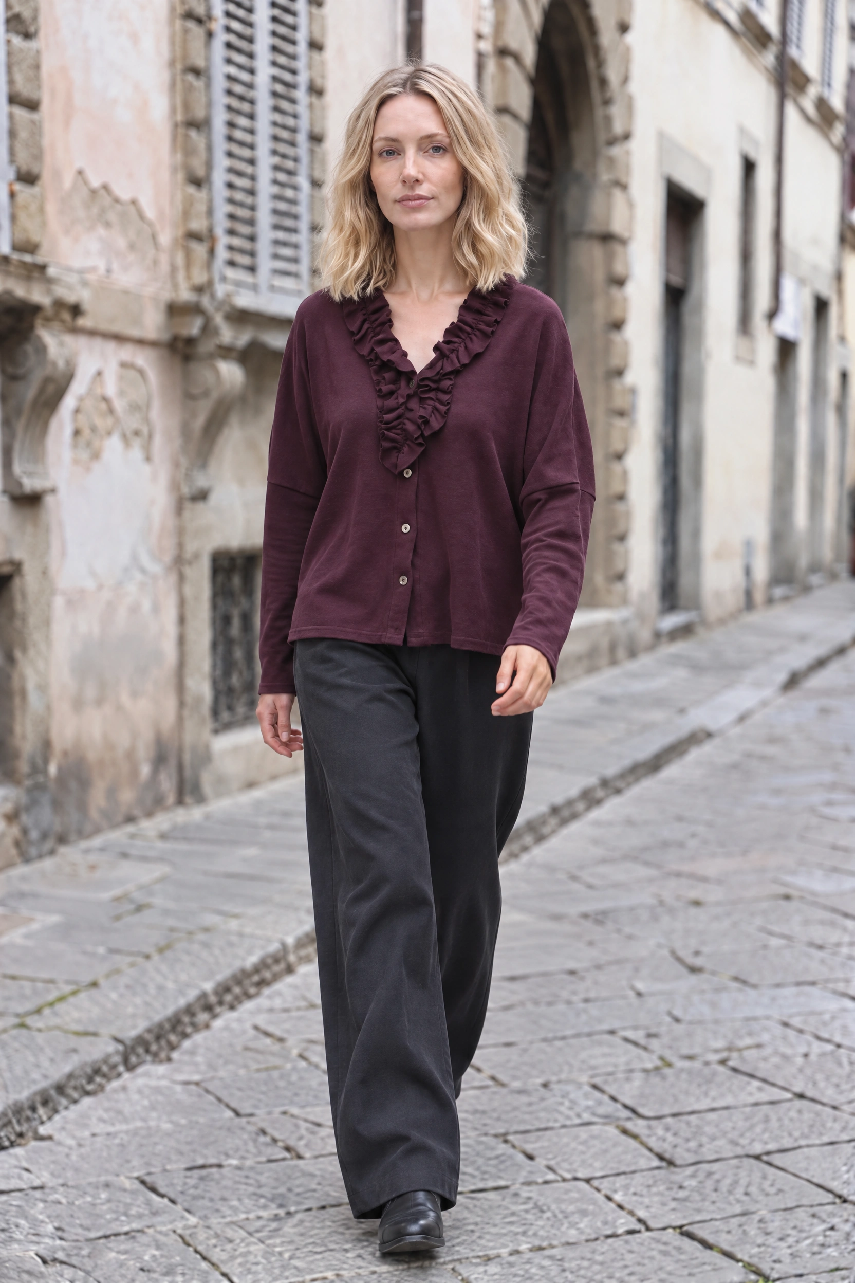Neirami Ruched Cardigan - Fig