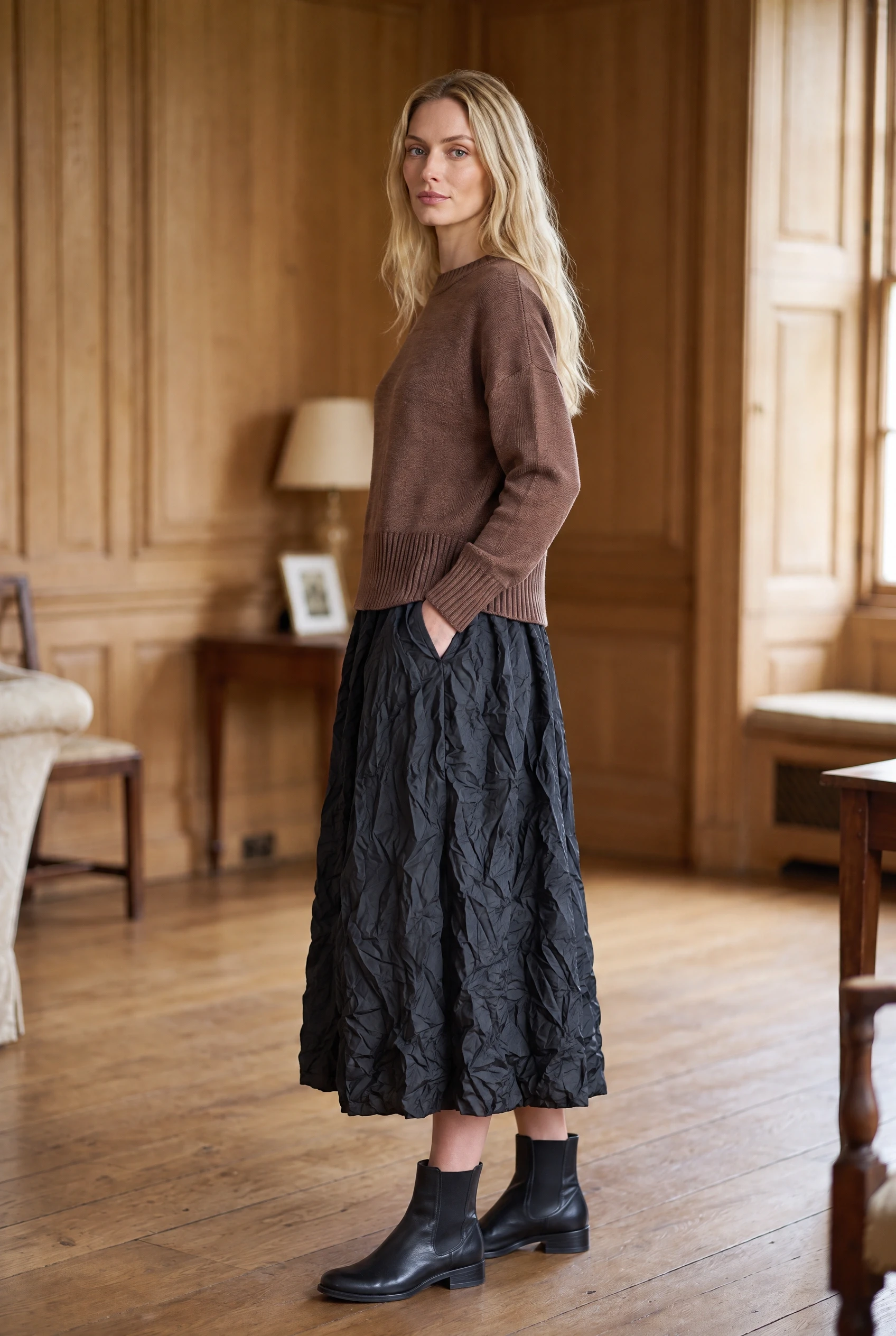 Ochre Knitwear Tash  Roll Neck Heavy Jumper Chestnut
