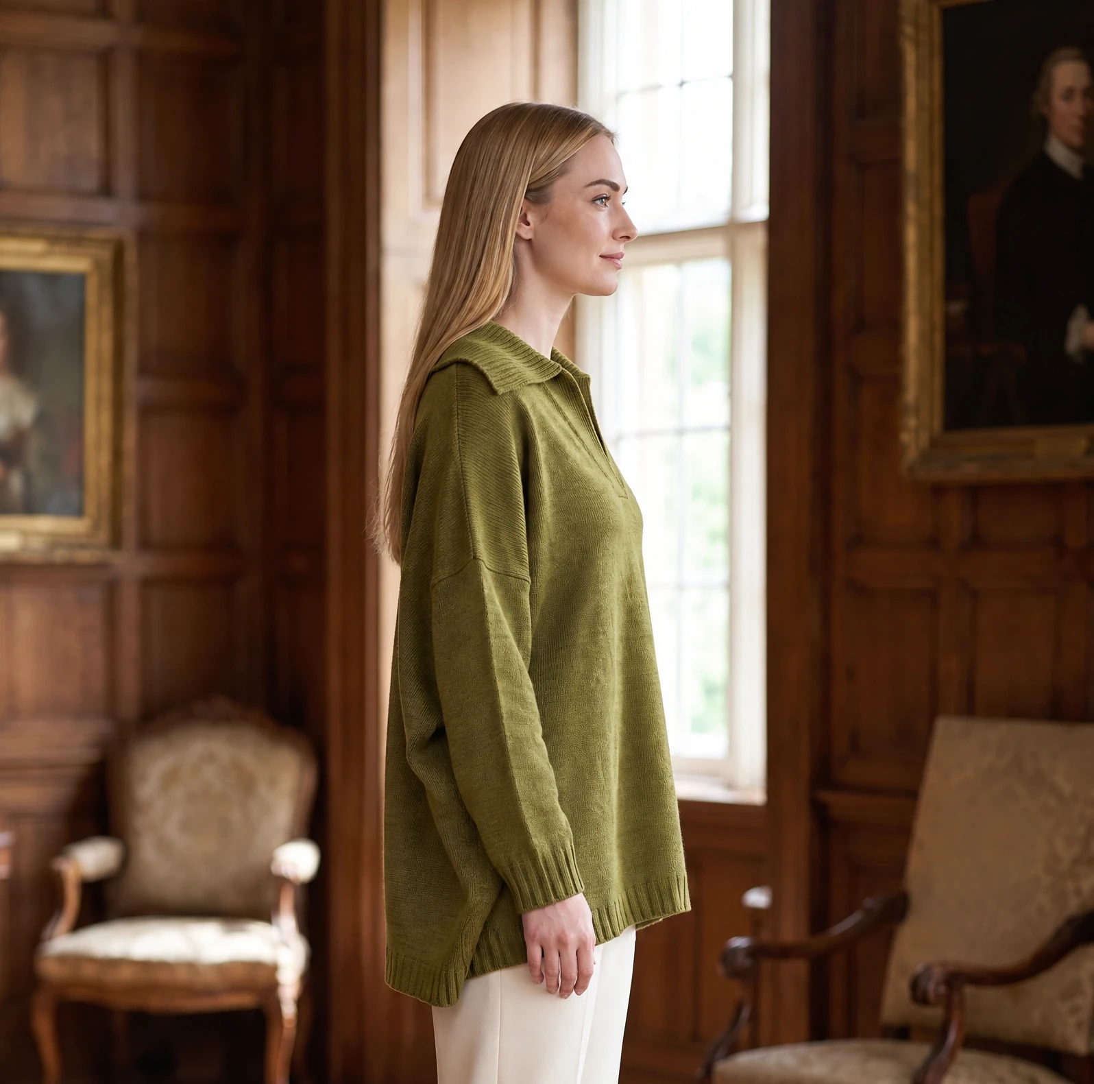 Ochre Knitwear Froyo Neck Collar Jumper - Moss Marl