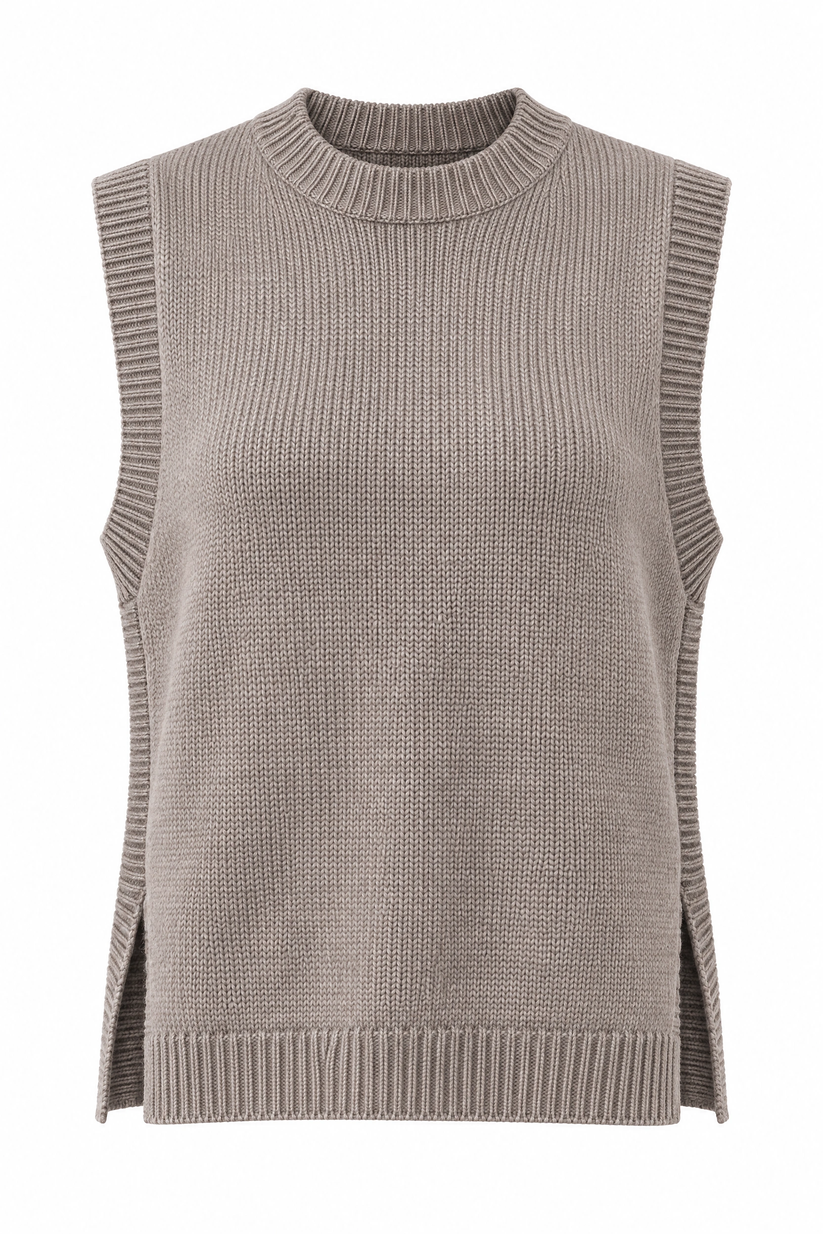 Ochre Cashmere Lula Sleveless Vest with Moss Stitch -Stone Marl