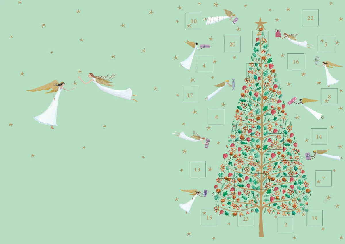 Roger La Borde Tree and Angel Advent Calendar Christmas Card