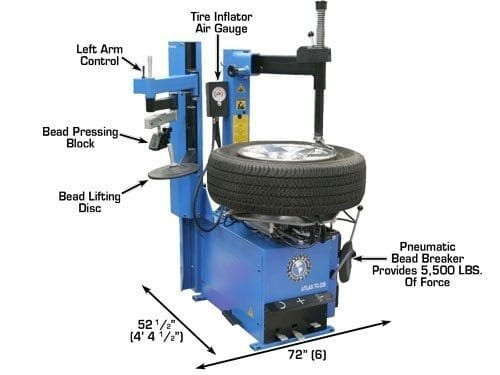 The Atlas® TC229LH rim clamp, swing arm tire changer is tailored for homeowners, small commercial garages, or ATV/Motorcycle dealers