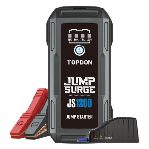 The JumpSurge1200 is a 1200 Peak Cranking Amp power bank and jump-starter for 12V battery vehicles (up to 6.5L on gas engines, and 4L on diesel engines). The JS1200 allows you to revive your battery, never getting stranded on the road! It comes with a Boost Function™ that can start dead or damaged batteries and can charge all your devices faster than a standard charger. The JumpSurge is the ideal on-the-go tool for drivers who want to be prepared for the unexpected at all times.
