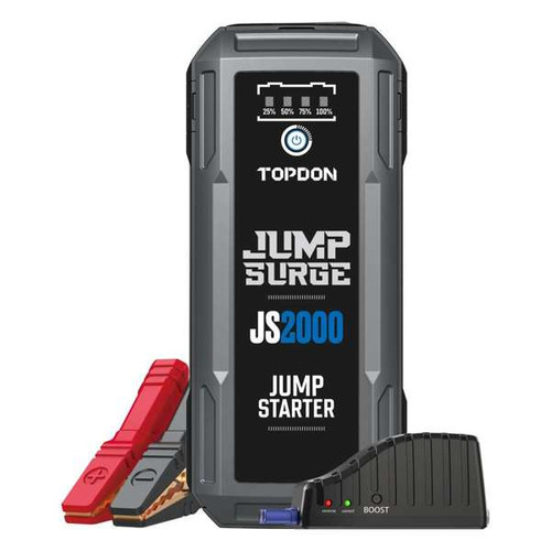 The JumpSurge2000 is a 2000 Peak Current power bank and jump-starter for 12V battery vehicles (up to 8L gas and 6L diesel). Its Boost Function™ jumpstarts dead or damaged batteries – a must-have for all drivers! With the JS2000, you’ll be able to make up to 35 jumps on a single charge, never being stranded with a dead battery. The built-in LED flashlight keeps you out of the dark, and the power bank function allows you to fully charge your mobile devices in less than an hour.