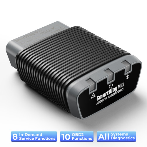 The SmartDiag Mini includes 8 different maintenance service functions and a worldwide database with over 130 models. This tool can produce Automatic Diagnostic Reports, offers AutoVIN Technology, an Online Feedback Function, and more!