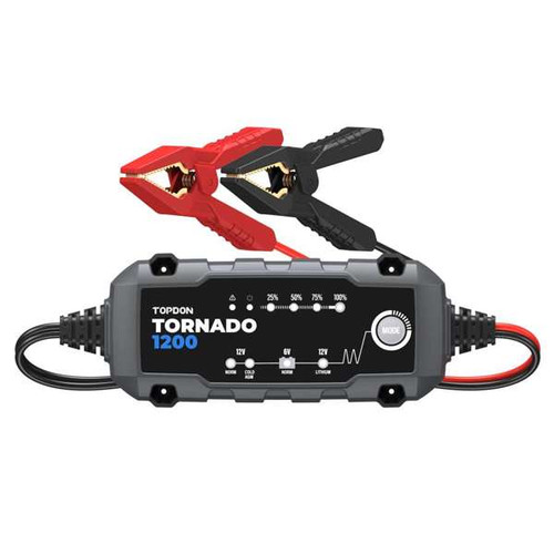 The Tornado1200 is a 6V & 12V Lead-Acid Battery and Lithium-Ion Battery charger. This versatile all-in-one product features a battery maintainer, trickle charger, and battery desulfator.