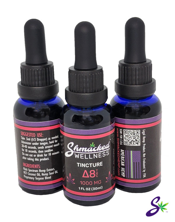 Full Spectrum Delta8 Tincture - 1000mg (30ml), Part of the Shmacked Wellness line