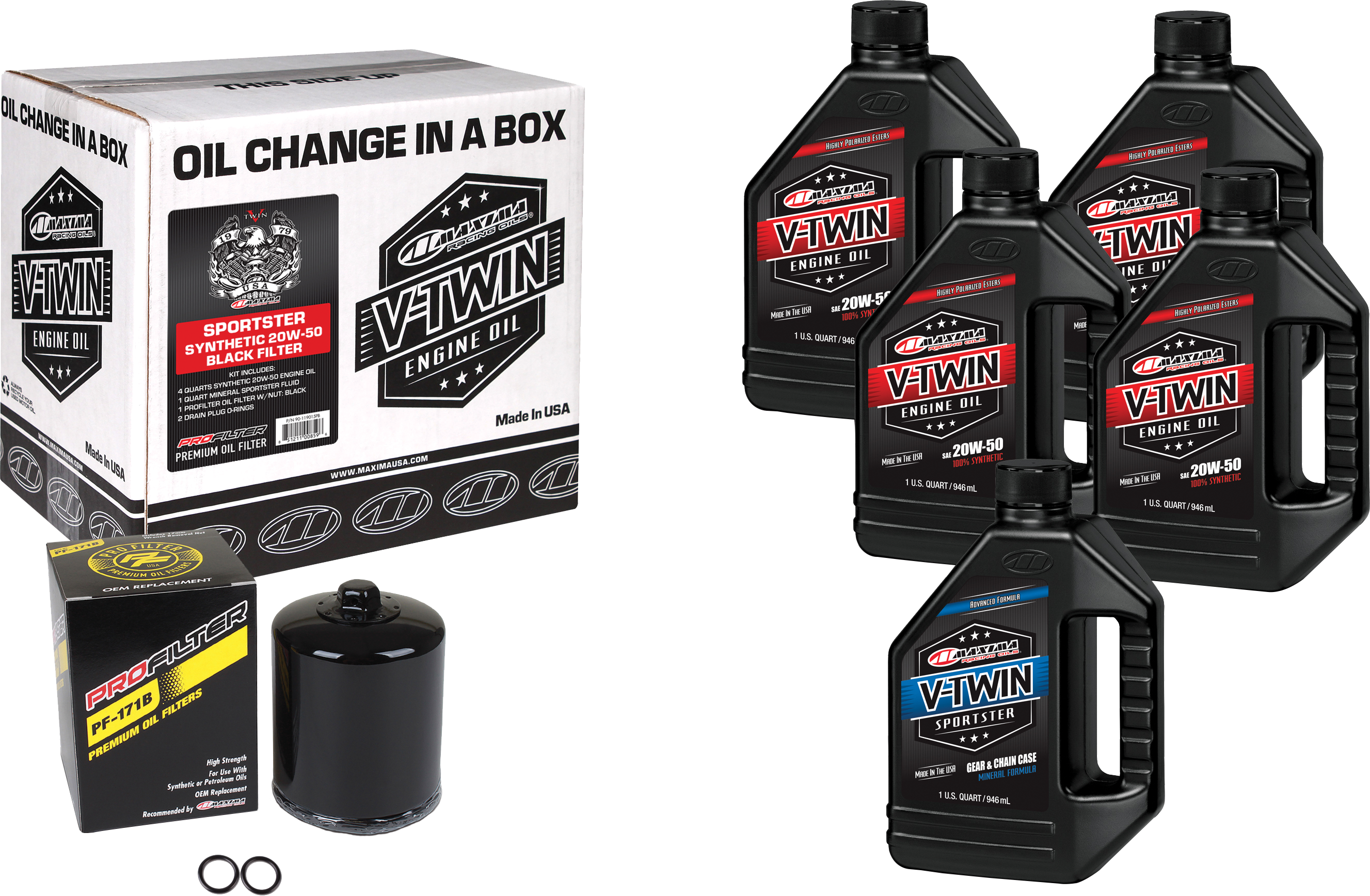 Maxima - V-twin Oil Change Kit Syn Xl Black Filter - 90-119015PB