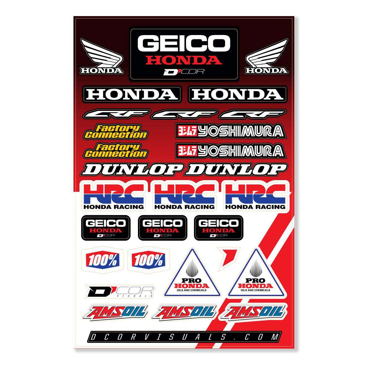 D-cor - Geico Honda Hrc Decal Sheet Geico Honda Hrc Decal 12mil - 40-10-115