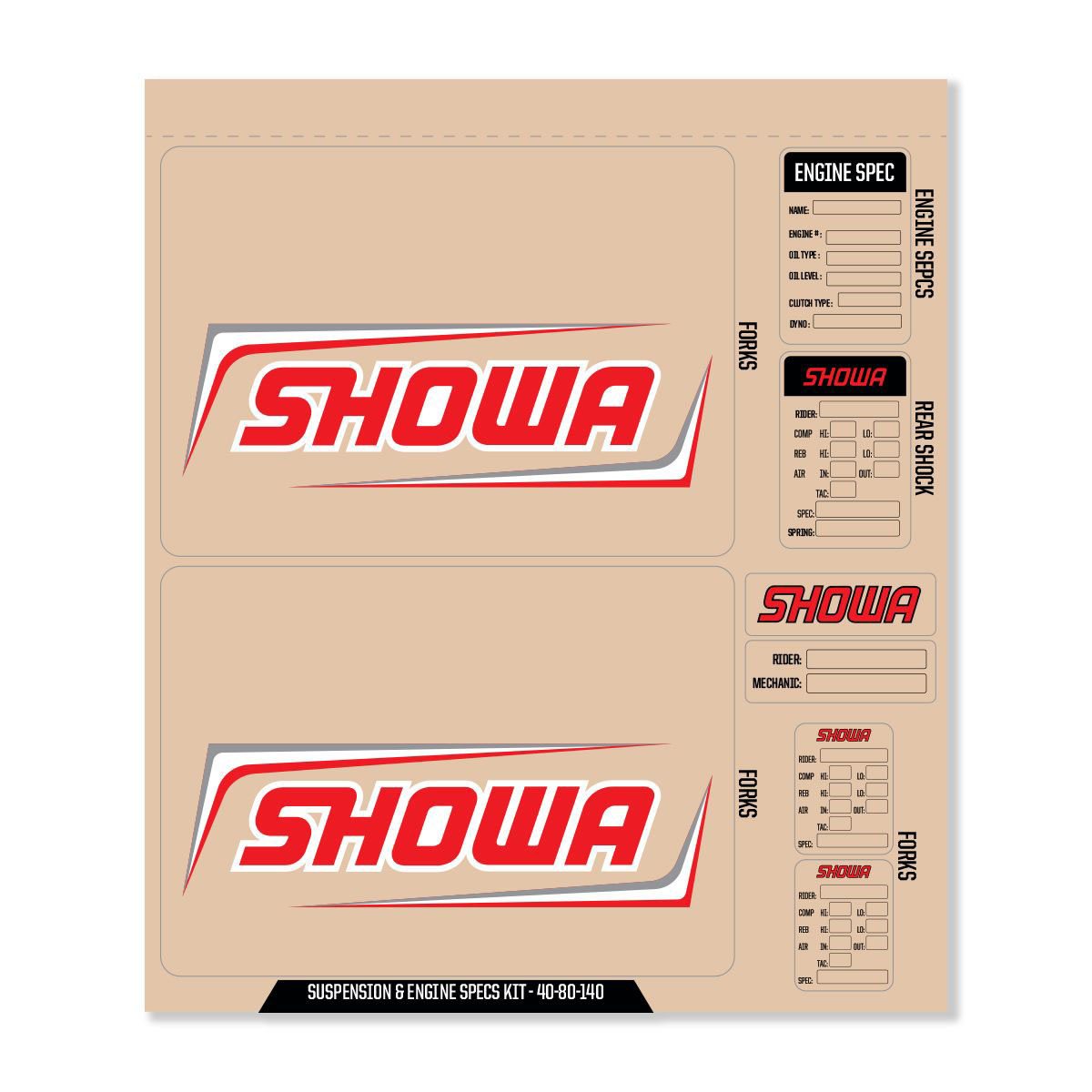D-cor - Showa Decal Kit Red Showa Fork/shock/eng Spec - 40-80-140