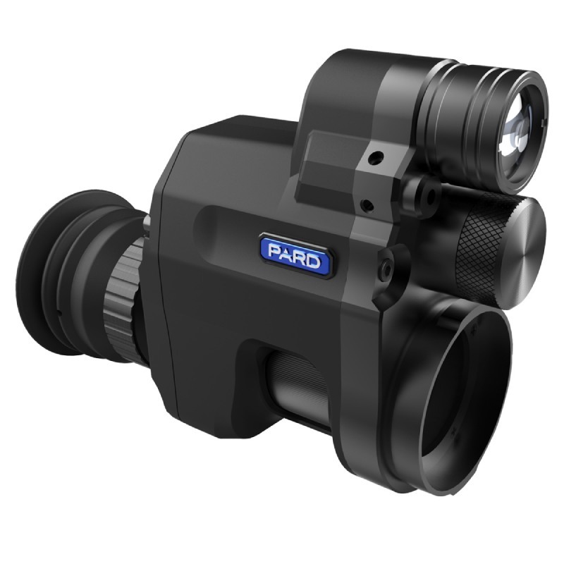 Side view of the PARD NV007SP LRF Clip-On Night Vision Scope showing lens module, eyepiece, and PARD logo.