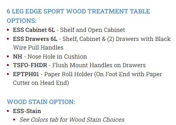 Pivotal 6 Leg Edge Sport Flat Cushion/Split Leg Wood Treatment Table Pro