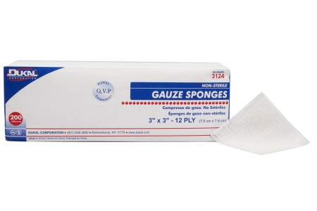 Gauze Sponge Dukal Cotton, 12ply, 3" x 3", 200/Pack
