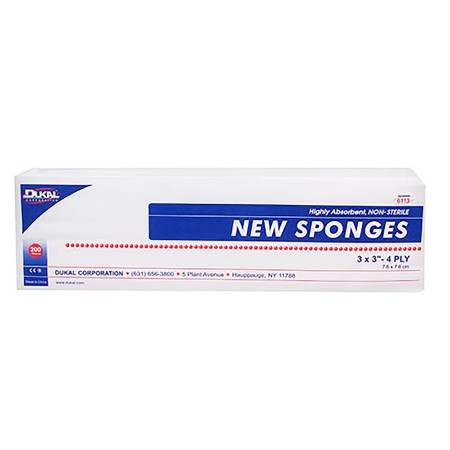 Nonwoven Gauze Sponge, Dukal, Poly/Rayon, 4-Pl,y, 3" x 3",  200/PK