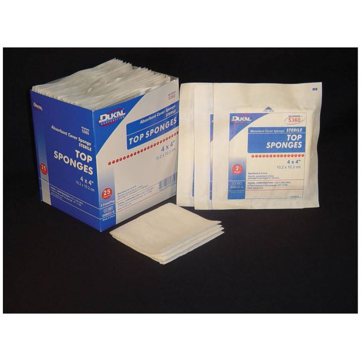 Dukal Top Sponges 4"x4", Sterile, 25 Packs of 2
