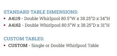 Pivotal Aluma Elite Double Whirlpool Table 34"H w/Graphics