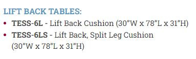 6 Leg Lift Back Cushion/Split Leg Wood Treatment Table