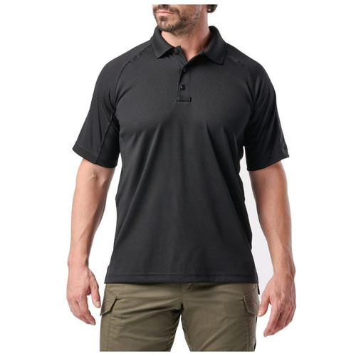 Short Sleeve Performance Polo with Chest Badge Patch, Last Name, Rank on Collars, and Flag