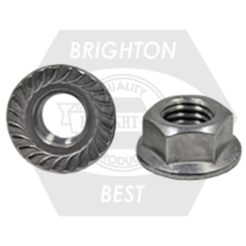1/4"-20 Hex Flange Nuts Serrated 316 Stainless Steel, Qty 100