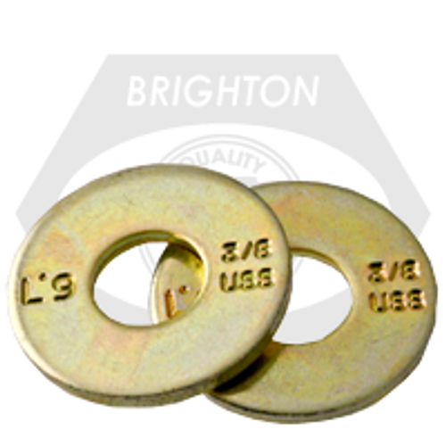 3/8" L-9 USS Tension Flatwasher 3/8", Alloy, Zinc-Yellow Cr+3 (U.S.A.), Qty 100