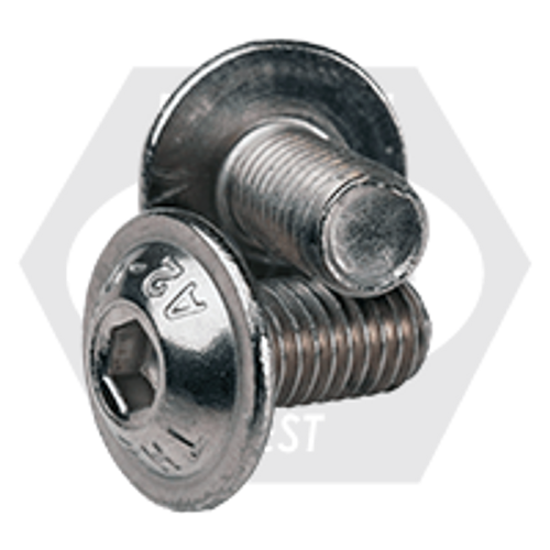 M3-0.50 x 6 mm Button Flange Socket Screws, Coarse, 18-8 Stainless Steel A2 ISO 7380-2, Fully Threaded, Qty 100