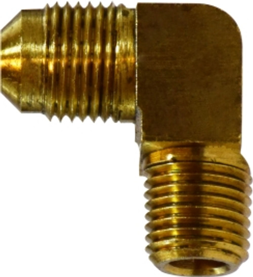 Midland Metal 10298B 90 deg Barstock Elbow, 1/2 in Male Flared x 1/4 in Male NPTF, Brass