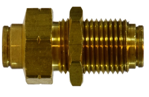 Midland Metal 20124 Bulkhead Union, 1/8 in Push-In x 1/8 in Push-In, Brass