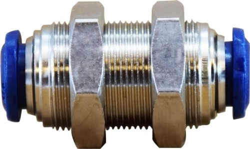 Midland Metal 20125N Bulkhead Union, 5/32 in Push-In x 5/32 in Push-In, Brass, Nickel-Plated