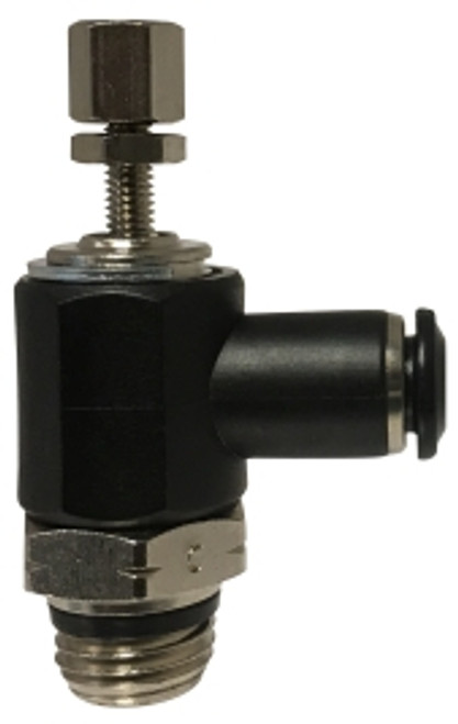 Midland Metal 20788C Meter Out Right Angle Flow Control Valve, 3/8 x 3/8 in Nominal, Push-In x MIP
