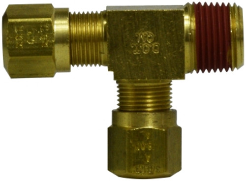 Midland Metal 38127 Run Tee, 3/8 in Tube OD x 1/4 in Male NPTF x 3/8 in Tube OD, Brass
