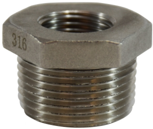 Midland Metal 63509 Hex Bushing, 3/4 in MPT x 1/2 in FPT, Stainless Steel, 150 lb