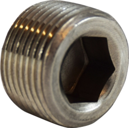 Midland Metal 63762 Barstock Hex Socket Countersunk Plug, 3/8 in MPT, Stainless Steel, 150 lb