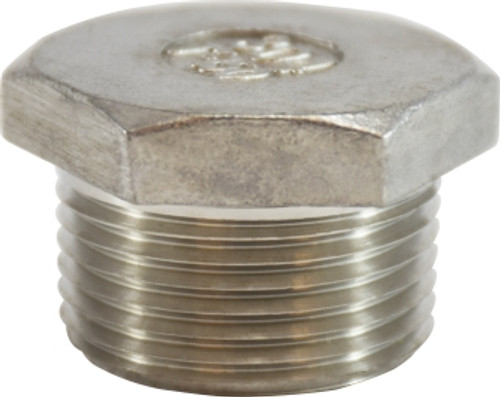 Midland Metal 62634 Cored Hex Head Plug, 3/4 in MPT, Stainless Steel, 150 lb