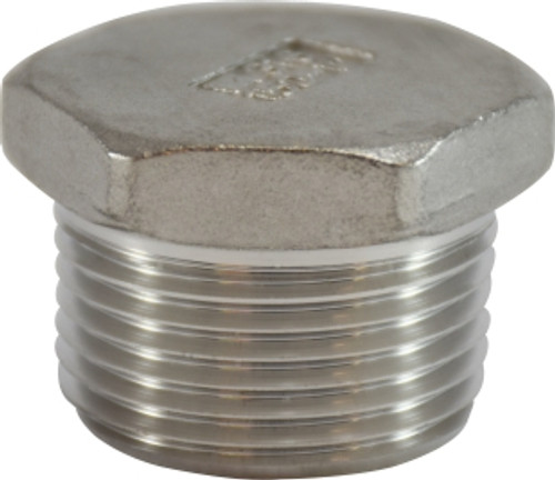 Midland Metal 63631 Cored Hex Head Plug, 1/4 in MPT, Stainless Steel, 150 lb